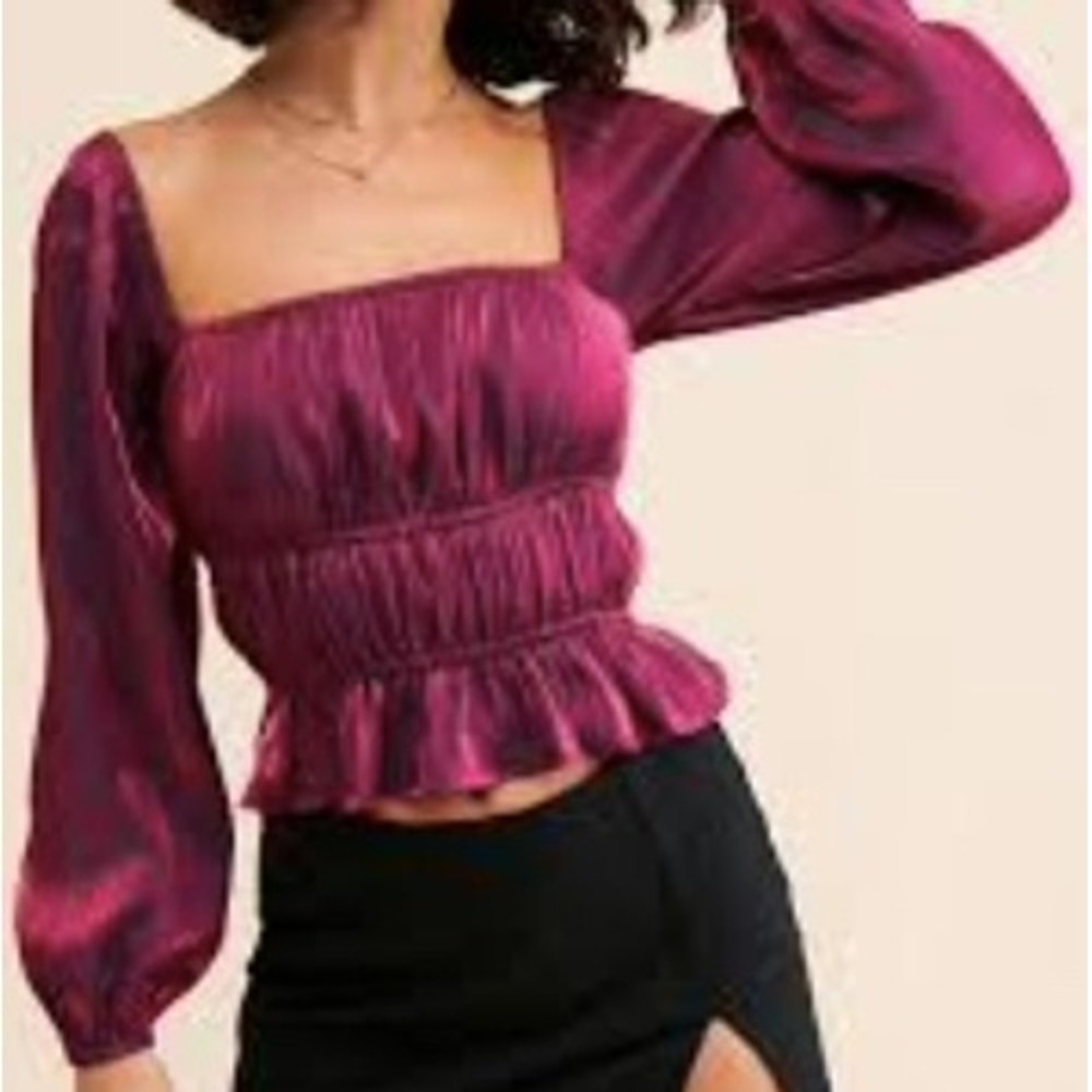 Adelyn Rae Remy Ruched Blouse Womens XS Shimmer Smock